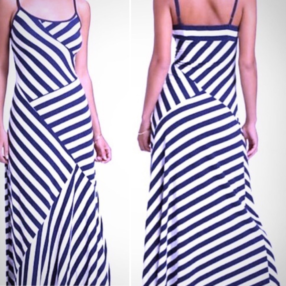 Anthropologie Navy and White Striped Maxi Dress